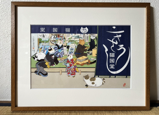 「猫本専門」の書店である「吾輩堂」には猫関連のアート作品も