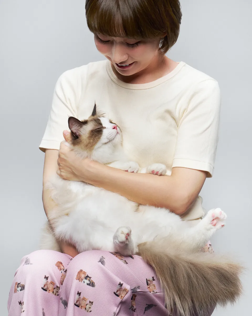 猫と一緒に撮影するポートレート写真