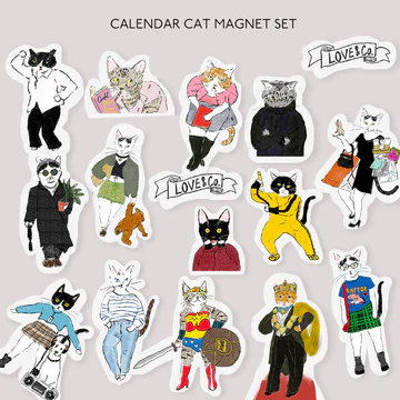 ラブコの保護猫達のイラストがかわいい「カレンダーCAT マグネット」